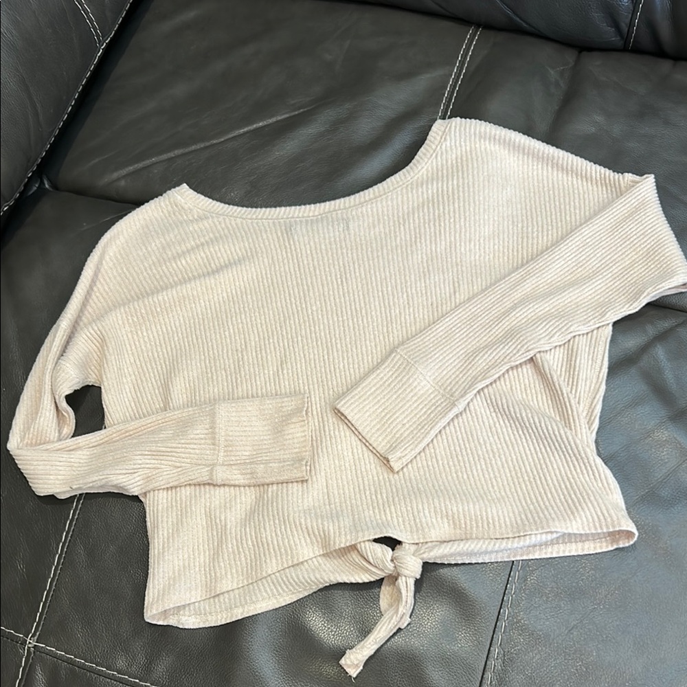 Cream Ribbed Long Sleeve Top - Picture 4 of 6